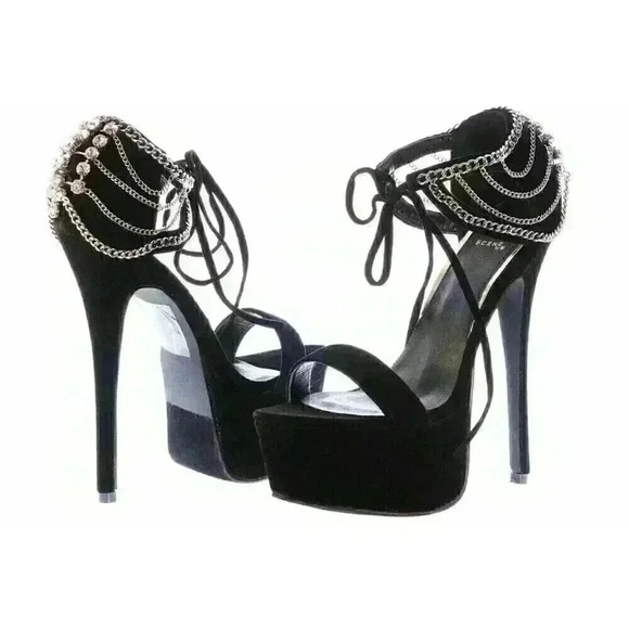 Scene Amorita Draped Chain-Link, Delicately Strapped Black Platform Sandal NIB - Picture 3 of 6